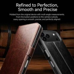 iPhone 18 Pro Max Qialino leðurveski með kortahólfum - Svart - Image 8