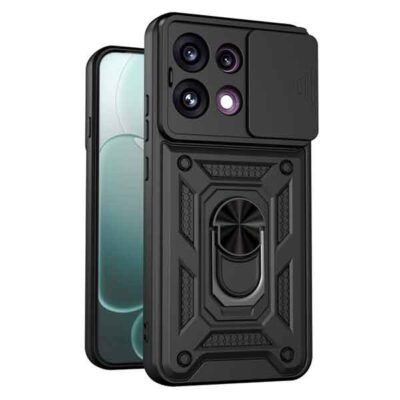 OPPO Reno16 F símahulstur með fingrahring og myndavélarhlíf – svart