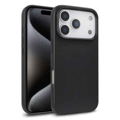 iPhone 18 Pro símahulstur úr hveitistráum og TPU – svart