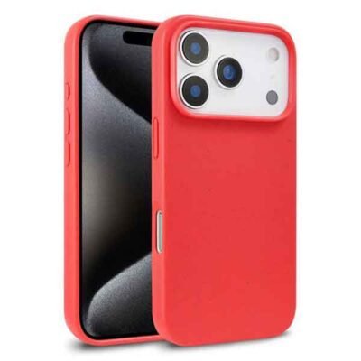 iPhone 18 Pro Max símahulstur úr hveitistráum og TPU – rautt