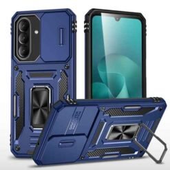 Galaxy A27 blátt höggþolið hulstur með fingrahring og myndavélarhlíf