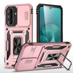 Galaxy A27 bleikt höggþolið hulstur með fingrahring og myndavélarhlíf