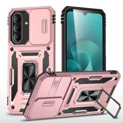 Galaxy A27 bleikt höggþolið hulstur með fingrahring og myndavélarhlíf