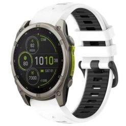 Garmin 26 mm sílikonól með stálsylgju – hvít/svört