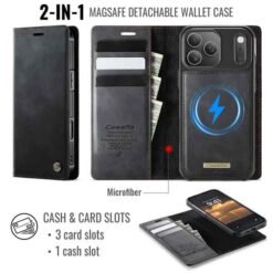 iPhone 17 Pro Max svart símaveski með aðskiljanlegu hulstri og RFID vörn - Image 2