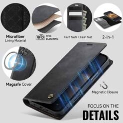 iPhone 17 Pro Max svart símaveski með aðskiljanlegu hulstri og RFID vörn - Image 10
