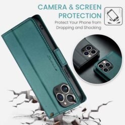 iPhone 15 Pro Max símaveski með RFID-vörn og kortahólfum - grænt - Image 6