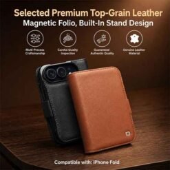 iPhone Duo QIALINO leður símaveski með kortahólfum– svart - Image 2