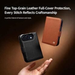 iPhone Duo QIALINO leður símaveski með kortahólfum– svart - Image 9