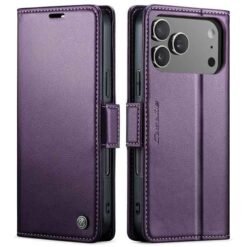 iPhone 17 Pro og 18 Pro fjólublátt símaveski með RFID vörn