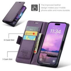 iPhone 17 Pro og 18 Pro fjólublátt símaveski með RFID vörn - Image 2