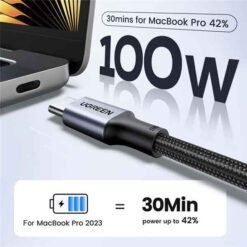 UGREEN USB-C í USB-C hleðslusnúra 3 m – 100W - Image 2